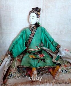 Antique Chinese Puppet Opera Doll Rare Grand 19ème Siècle Signé 47 CM 18 1/2 In