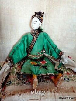 Antique Chinese Puppet Opera Doll Rare Grand 19ème Siècle Signé 47 CM 18 1/2 In