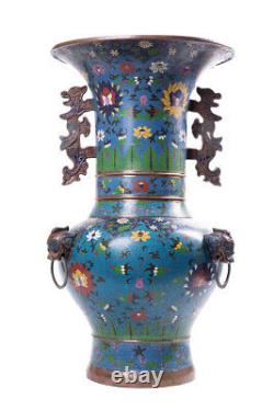Antique Chinois 19ème Original Extra Grand Vase Cloisonne 68 CM