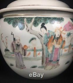 Antique Chinois Famille Rose Lidded Pot Grand Kamcheng Début Du 20e Siècle