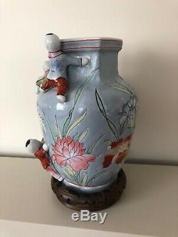 Antique Chinois Fertilité Vase En Porcelaine Escalade Enfants Chine Art Grand Lourd