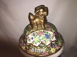 Antique Chinois Grande Famille Rose Ginger Jar Avec LID & Gold Gilt Foo Dog Heavy