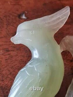 Antique Chinois Grande Main Jade Sculptée Oiseau Du Paradis Sculpture Phoenix