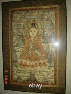 Antique Chinois Ming Grande Figure De Bouddha De Tapisserie De Broderie De Soie De Vajradhara