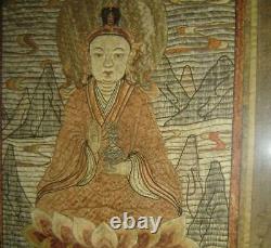 Antique Chinois Ming Grande Figure De Bouddha De Tapisserie De Broderie De Soie De Vajradhara