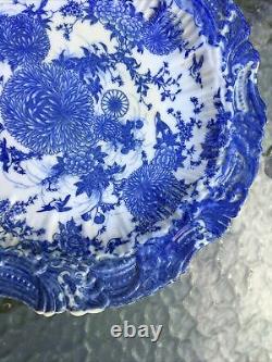 Antique Chinois / Oriental Style Bleu & Blanc Grand Plat Bordé Bord Pétoncled
