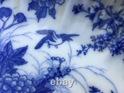 Antique Chinois / Oriental Style Bleu & Blanc Grand Plat Bordé Bord Pétoncled