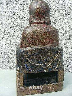 Antique Chinois Polychrome Wooden Carved Temple Figure Grande