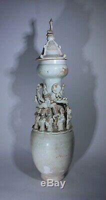 Antique Chinois Qingbai Glacé Grand Vase Funéraire Dynastie Song