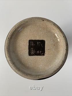 Antique Fin Du 19ème Siècle Vase Et Couverture De Grandes Fissures Chinoises 13.5 Pouces