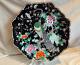 Antique Grand 44cm Octagonal Chinese Famille Noire Plaque Peacock Peony Blossom