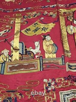 Antique Grand Brodeur En Soie Chinoise Tapestry Shou, Dynastie Qing. 170 X 72