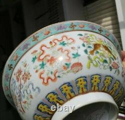 Antique Grand Chinois Qing Bouddhiste Bajixiang Bol Porcelaine