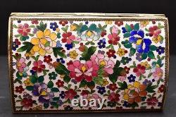 Antique Grand Japonais Blanc Enamel Floral Cloisonne Lidded Box Velvet Lining