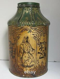 Antique Grand Tole Chinese Tea Canister Vert, Or Et Noir C. 1880's