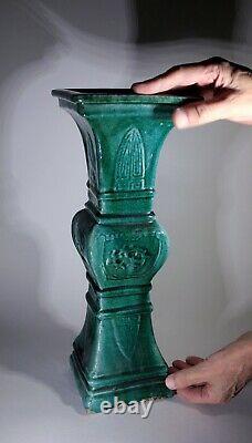 Antique Grand Vase Chinois Glacé Vert De Gu