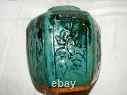 Antique Grande Chinese Ming Turquoise Et Celadon Ginger Jar Floral Décoration