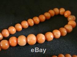 Antique Grande Non Dyed Saumon Perles De Corail 36 Ins 46 Grammes D'intérêt Chinois