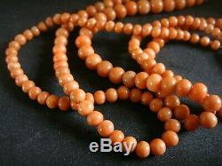 Antique Grande Non Dyed Saumon Perles De Corail 36 Ins 46 Grammes D'intérêt Chinois