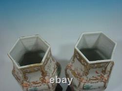 Antique Grande Paire Chinois Mandarin Palette Vases Hexagonaux, 18ème Siècle