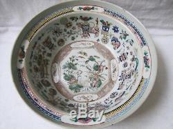 Antique Grande Qing Dynastie Chinoise Famille Bassin Porcelaine Rose Bowl 15.5394mm