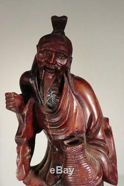 Antique Grande Sculpté Boxwood Chinois Bois Immortal Figure Scholar