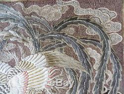 Antique Grande Soie Chinoise Phoenix Oiseau Broderie