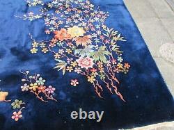 Antique Hand Made Art Déco Chinese Carpet Navy Blue Wool Large Carpet 330x270cm