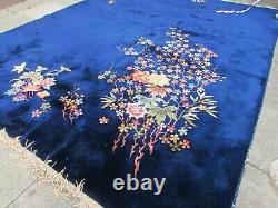 Antique Hand Made Art Déco Chinese Carpet Navy Blue Wool Large Carpet 330x270cm