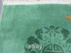 Antique Hand Made Art Déco Chinese Oriental Green Wool Large Carpet 317x274cm