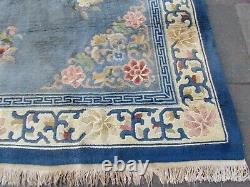 Antique Hand Made Art Déco Chinese Oriental Laine Bleu Grande Tapis 350x270cm