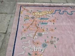 Antique Hand Made Art Déco Chinese Oriental Pink Wool Grand Tapis 383x307cm