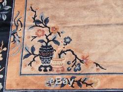 Antique Hand Made Art Déco Chinois Tapis Beige Or Laine Grande 400x300cm Tapis