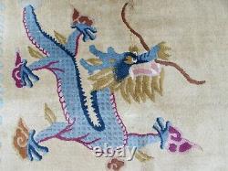Antique Hand Made Art Déco Chinois Tapis Biege Laine Grande 370x275cm Tapis