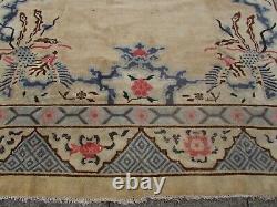 Antique Hand Made Artdeco Chinese Oriental Beige Wool Large Carpet 355x280cm