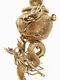 Antique Large 39'' Signé Asiatique Chinois Bronze Dragon Figural Banquet Lampe À Huile