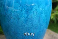 Antique Motif Sculpture En Porcelaine Chinoise Bleu Couleur Verdâtre Grand Vase Résister À