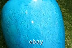 Antique Motif Sculpture En Porcelaine Chinoise Bleu Couleur Verdâtre Grand Vase Résister À