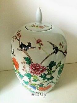 Antique Porcelaine Chinoise Pot Grand Gingembre Peint À La Main