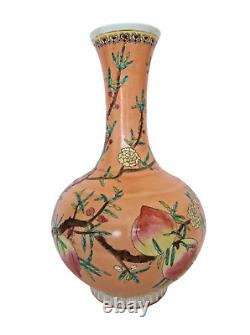 Antique Qing Dynasty 9 Poires Rose Grand Vase Delicate Artwork Rare Longevity Vgc