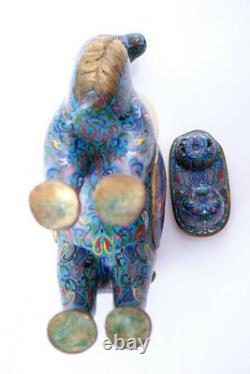 Antique Rare Grande Paire Chameaux Chinois Cloisonne Figurine Émail Glacé 42cm