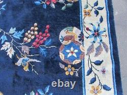 Antique Shabby Chic Worn Hand Made Art Déco Chinese Blue Wool Large Rug 250x177m