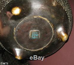 Antique Signé Dynastie Qing Chinois Cloisonné (jingtailan) Grand Pot En Bronze