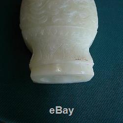 Antique Vase De Jade Graisse Grand Mouton Chinois, Blanc, Sculpté, 20,2 CM De Haut
