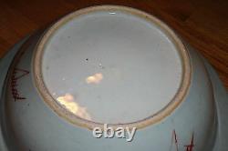Antique Vintage Old Chinese Celadon Porcelaine Famille Rose Grand Bassin Bowl