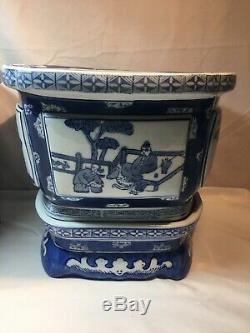 Antique / Vtg. Grande Paire De Antique Porcelaine Chinoise Planters Avec Underplates