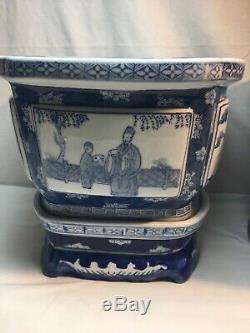 Antique / Vtg. Grande Paire De Antique Porcelaine Chinoise Planters Avec Underplates