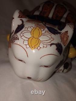 Antique X Grande Porcelaine D'imari Cat Signé Japonais Ou Chinois