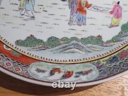 Assiette murale chinoise cantonaise vintage victorienne orientale antique de grande taille