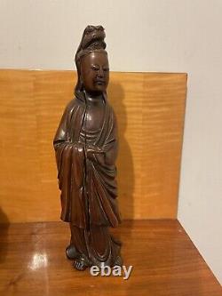 Authentique Antique Grand Chinois Qing BODHISATTVA GUANYIN KWAYIN de 32cm de hauteur.